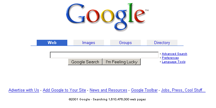 Googles alte Homepage